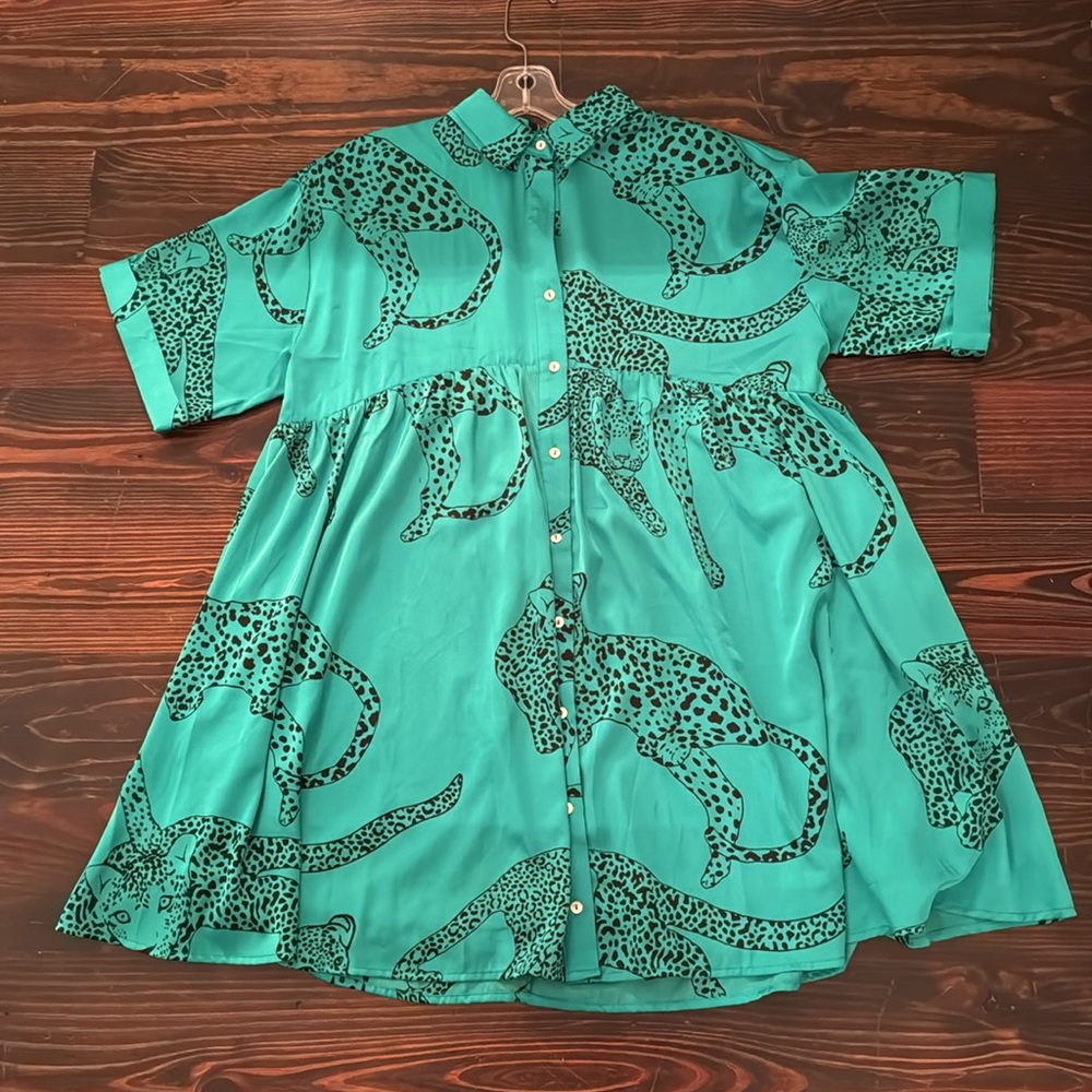 Entro green silky cheetah dress